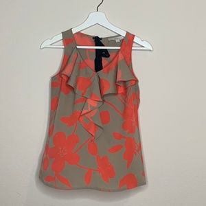 Ann Taylor LOFT Orange Tan Sleeveless Floral Top